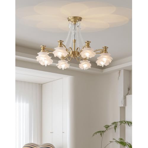 Lustre en verre floral à 8 têtes, luminaire de plafond unique chic