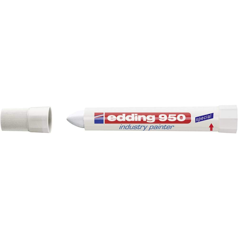 edding 950 marcador industrial - blanco - 1 rotulador - punta redonda de 10 mm - marcador para escribir sobre metal, piedras, madera - superficies rugosas o húmedas - permanente, impermeable