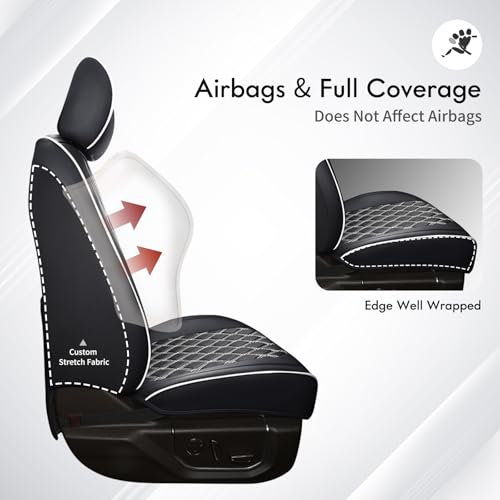 Image of Huidasource Tacoma Front Car Seat Covers, Leather Seat Cushion Cover Fit for 3rd Gen Toyota Tacoma 2016-2023 Double&Crew Cab SR,SR5, Limited,TRD Pro, TRD Sport, TRD Off-Road(Front Pair /Black&White)