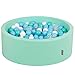 Produktbild KiddyMoon OK30D-166 Bällebad 90X30cm/300 Bälle  7Cm Bällepool Mit Bunten Bällen Für Babys Kinder Rund, Mint:Helltürkis-Weiß-Transparent-Baby Blau