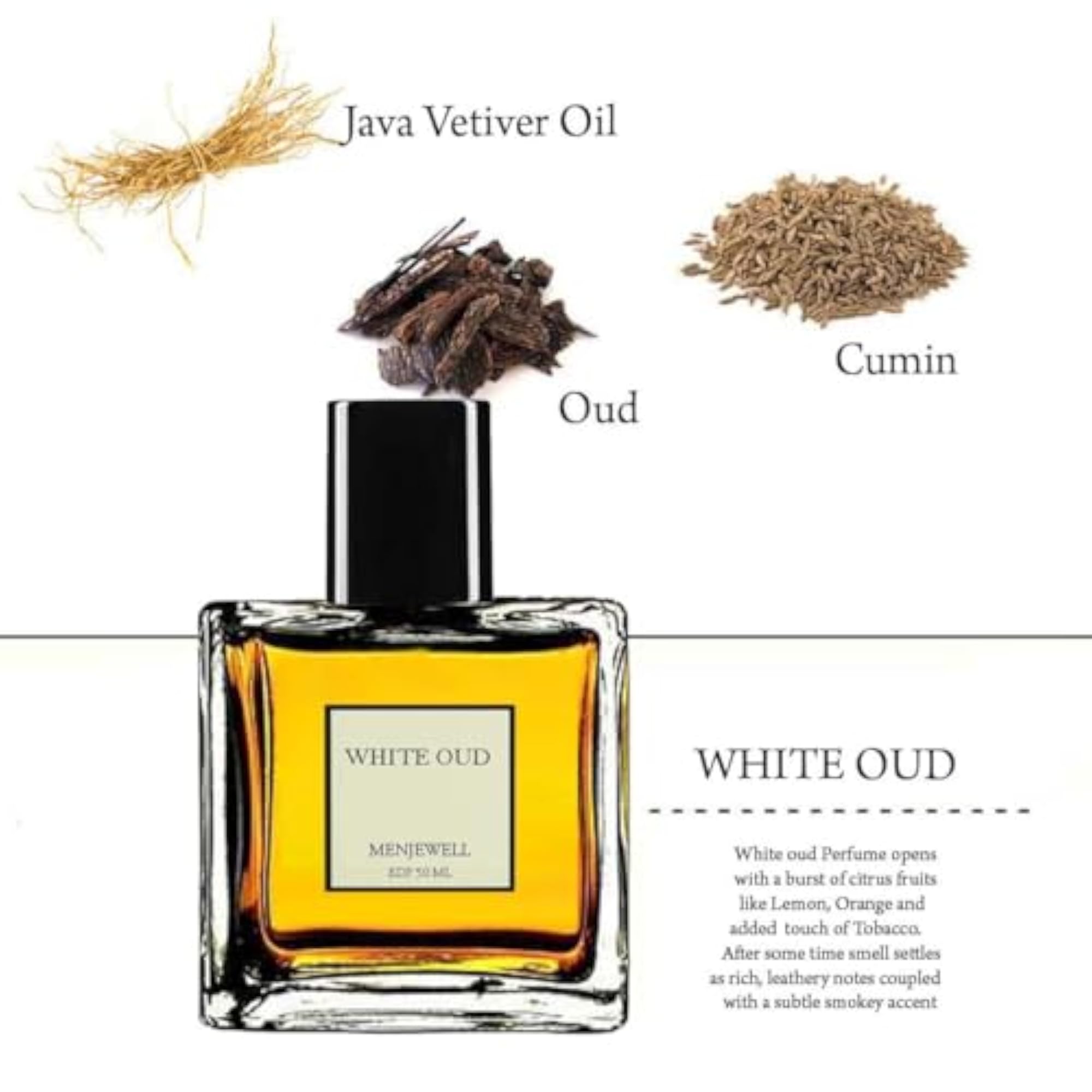 White Oud Eau De Parfum for Men, Natural Long-Lasting Fragrance