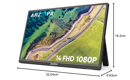 Image of ARZOPA Portable Monitor 14.0 inch 1920x1080 FHD IPS Portable Monitor for Laptop with Single-rod, Support HDMI /Type-C /USB-C, Eye Protection Gaming Screen for Laptop /PC /Mac /PS3 /4 /5 /Xbox - A1S