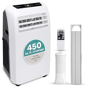 Serene Life Portable Electric Air Conditioner Unit-900W 10,000 BTU Power Plug-in AC Cold Indoor Room Conditioning System with Cooler, Dehumidifier, Fan, Exhaust Hose, Window Seal, Wheels, Remote