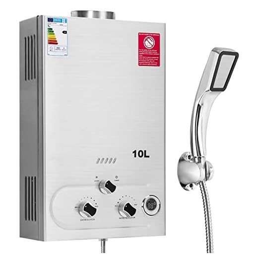 Fulgutonit Calentador de Agua de Gas 10L Con Ducha Sobrealimentada, Calentador de Agua de Gas GLP Propano Butano Adecuado Para el Hogar, Vehículos Recreativos y Exteriores