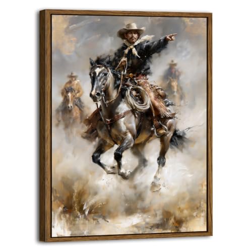 Image of AIYISU Western Wall Art Galloping Cowboys Wall Decor Wild West Horse Rider Canvas Print Rustic American Western Wall Art Southwestern Artwork for Living Room Office Bedroom Home Decoration 24x36