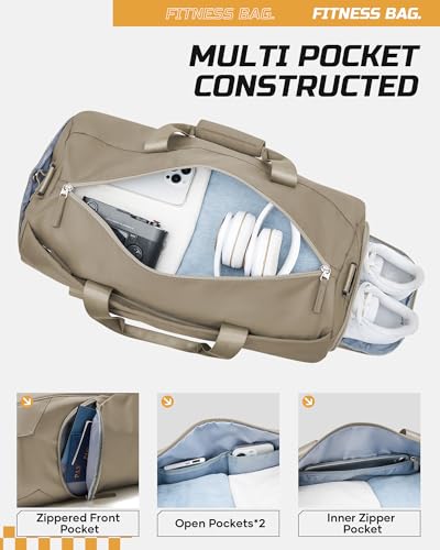 Image of Gym Bag for Women And Mens with Shoe Compartment, Large Duffle Bag with Wet Pocket Carry-on Gym Duffle Bag for Travel and Sports Weekender Overnight Workout Bag Brown