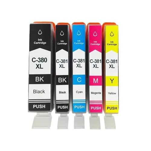 UHSTJW Juego de Cartuchos de Tinta compatibles BCI-380XL BCI-381 BCI-381 compatibles con 7530 TR8530 TS6130 TS6230 TS8130 TS8230 TR9530 1/2/3/4 Paquete(5COLOR 1SET)