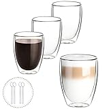 Joeyan 350ml Doppelwandige Latte Macchiato Gläser - 4er Set Cappuccino Gläser aus Borosilikatglas - Doppelwandig Kaffeegläser Thermogläser mit Glaslöffel für Kaltes und Heißes Getränk