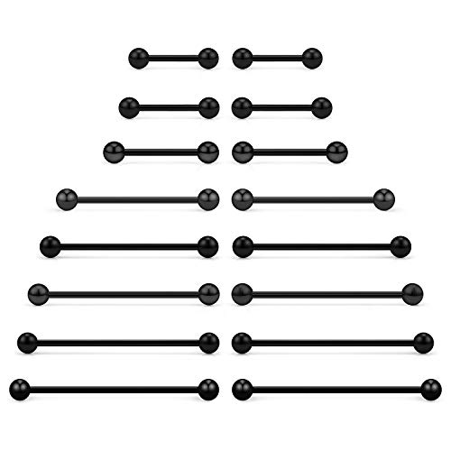 Ftovosyo 16PCS 16 Gauge Mix Sizes Industrial Barbell Cartilage Earring Tongue Helix Nipple Barbell Surgical Steel Body Piercing Jewelry Retainer for Women Men Straight Black 12-40mm
