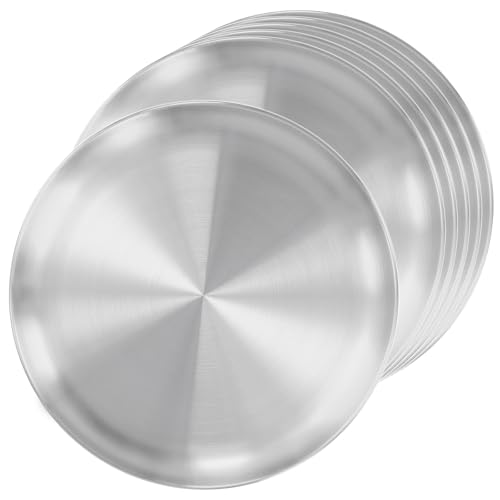 CHUENKUK 6 Stück Edelstahl Rundes Geschirr, Edelstahlteller 26 cm,...