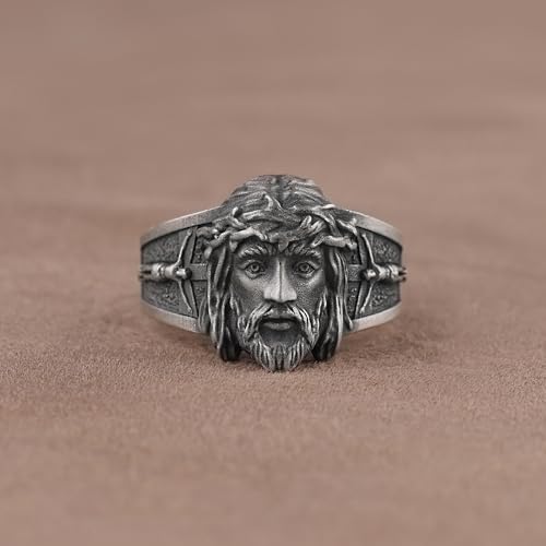 Jesus Christ Face Ring for Men, Sterling Silver Religious Signet Ring, Catholic Christian Jewelry Gift, Gift For Men2