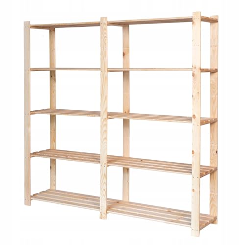 STOLMAK Holzregal Standregal 170x170x38 cm (HxBxT) Natur Lagerregal mit 5 Ablagen Stehend Garage Regal Keller Wohnzimmer Kiefernholz Badregal Pflanzenständer Größ