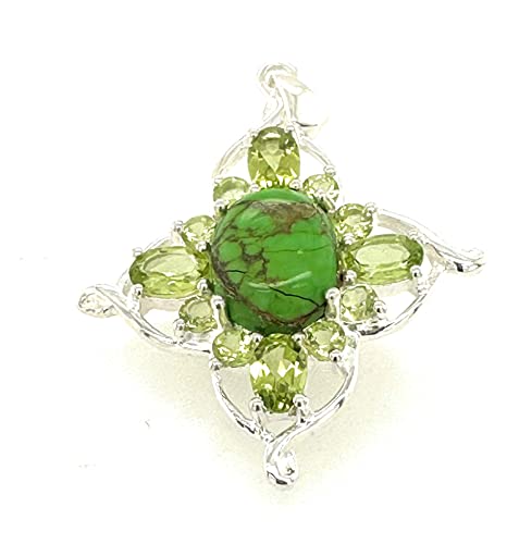 Green Copper Turquoise, Green Peridot 925 Solid Sterling Silver Pendant 32Mm #TOP2