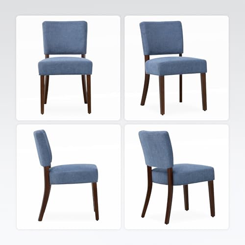 Image of COLAMY Mid Century Modern Dining Chairs Set of 6, Upholstered Kitchen Chairs with Open Back, Farmhouse Fabric Side Dining Room Chairs with Wood Legs for Dining Room Kitchen Restaurant, Blue