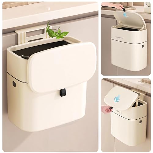 La Mejor Recopilación de Cubos de basura los mejores 5. 48 RONLADO 10L Cubo de Basura Colgante,Cubo de Basura con Tapa para Interior y Cocina,Cesto de Basura de Pared de Cocina,Cubo de basura para encimera,Deslizante Abierto,Para...
