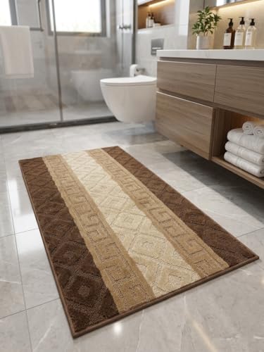 Short Hallway Runner Rug 2 ft, Woven Texture Look, Washable Non-Slip Rubber Backed, Durable Indoor Rug for Entryway, Brown (2'2" x 2')
