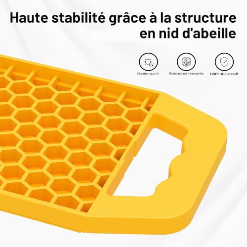 WilTec Set 4X Cales Caravane HDPE Jaune 23,2 x17x 2,3 cm Plaques empilables - Support Stabilisateur Vérin Cric - Poignée & Sangle - Patins Roue Remorque Camping-Car Plaque de désenlisement Auto – vue 6