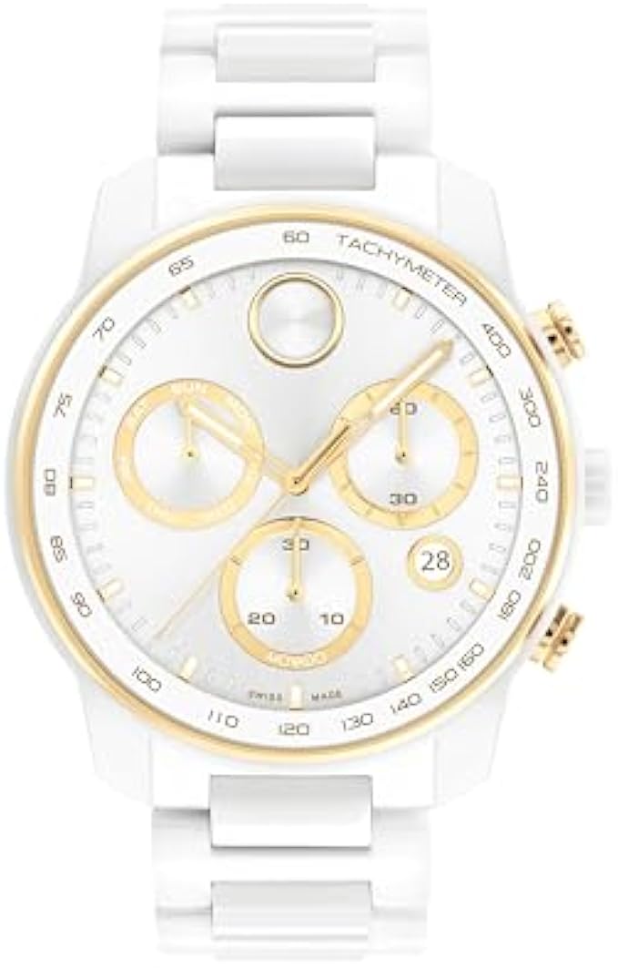Movado Bold Verso Men's Sport Watch - Swiss Quartz Chronograph Movement, Ceramic Link Bracelet - 5 ATM Water Resistance - Luxury Fashion Timepiece for Him - 44mm