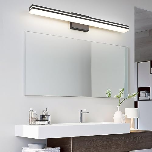 Image of SineRise LED Modern Bathroom Vanity Light Bar (32-Inch, 3000K /4000K /6000K), Matte Black Dimmable Modern Acrylic Bathroom Wall Lighting Fixtures Over Mirror