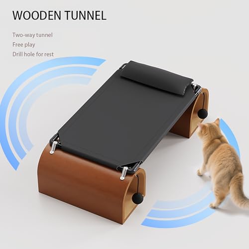 Lit tunnel pour chat avec balle suspendue : finitions premium en bois - 7