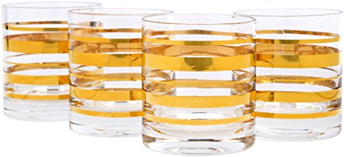 Home Essentials 9194 Posh Gold Bangle Double Old Fashioned Glass In Deluxe Gift Box Set Of 4, 10Oz #TOP8