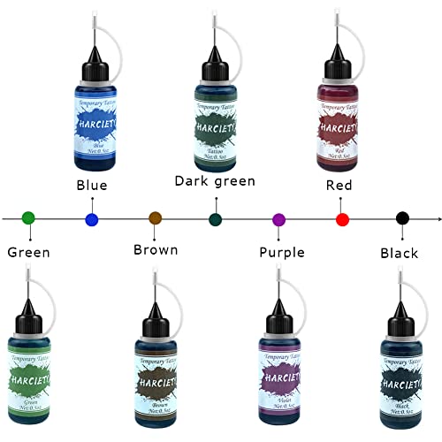 Temporary Tattoo Kit 7 Bottles, Freehand Ink Semi Permanent Tattoo Gel, 39 Pcs Tattoo Stencils Diy Tattoostemp Tattoos For Women Men #TOP4