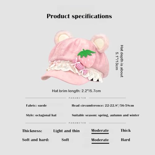 Boina rosa kawaii Y2K con diseño de oso para mujer miniatura 5