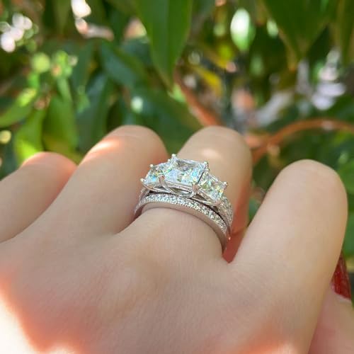 SHELOVES Three-Stone Princess Cut AAAAA Cz Wedding Ring Set Rings Enhancers 925 Sterling Silver Sz 7 - Image 4