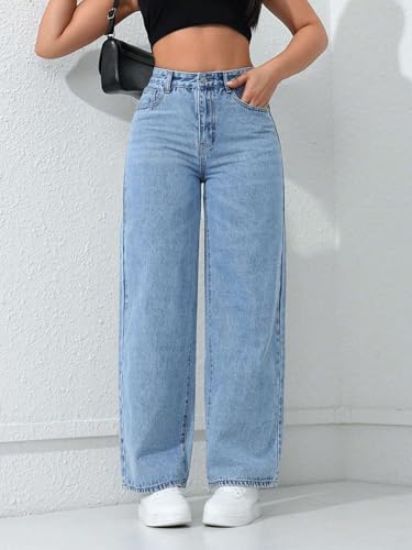 Image of TAGAS Women's High Waisted Wide Leg Jeans - Baggy Denim Pants, Loose Fit Casual Straight Leg Pant for Girls & Womens