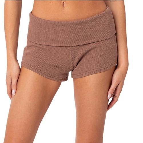Image of Women Low Waist Lounge Shorts Fold Over Skinny Pajamas Shorts Summer Casual Pj Bottom Sleep Shorts