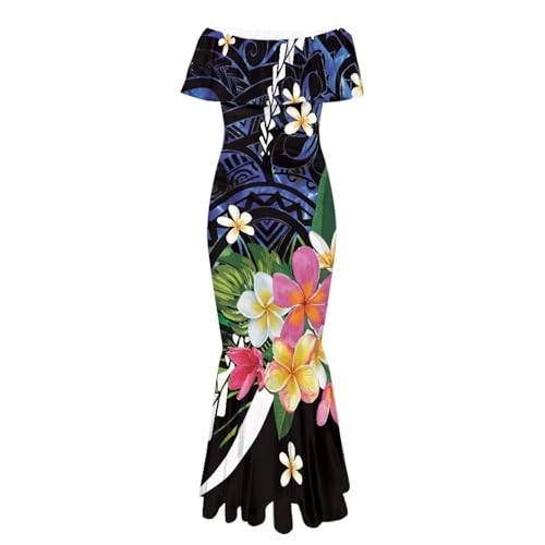 Image of Polynesian Dresses for Women Off Shoulder Maxi Dress Puletasi Samoan Dresses S-7XL