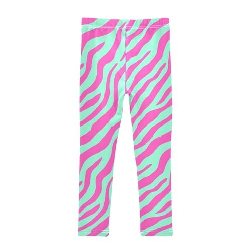 Turquoise Pink Zebra Print Girls Leggings Soft Stretch Workout Yoga Dance Pants for Kids Casual Tights2