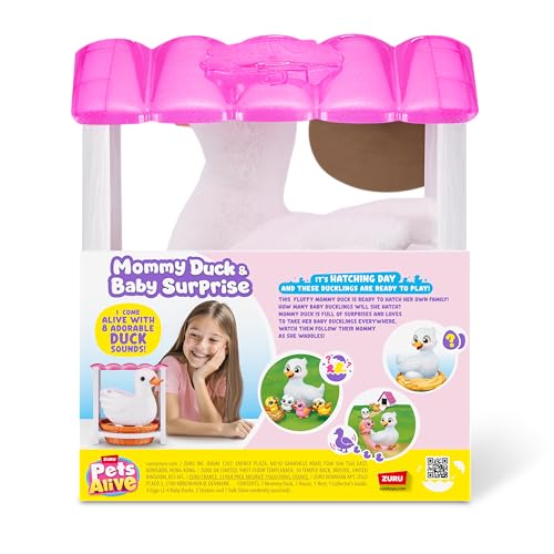 Pets Alive Mama Duck & Baby Surprise von ZURU Fürsorgliches Spielen Überraschung Schlüpfen Interaktiv Mädchen Spielzeug, Pink