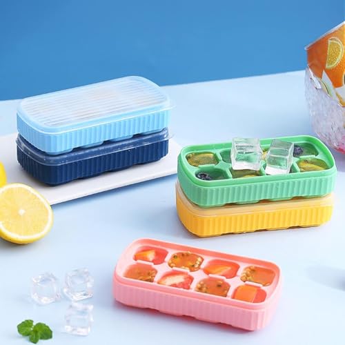 Image of AIG [3 Pack] Yellow Ice Cube Tray with Lids, 2-Inch Large Silicone Flexible 8-Cavity Ice Maker Molds for Whiskey & Cocktails, Easy-Release Reusable Ice Cubes, BPA-Free
