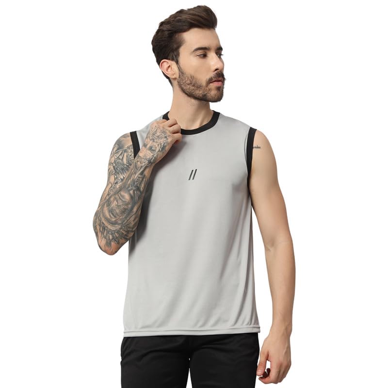Image of ATICX Men's Polyester Sports Sleeveless T Shirt - Gym Vest, Workout Sando, Training Tank Top, Cut Sleeves Quick Dry Tee for Running, Swimming, Badminton, Fitness & Sports