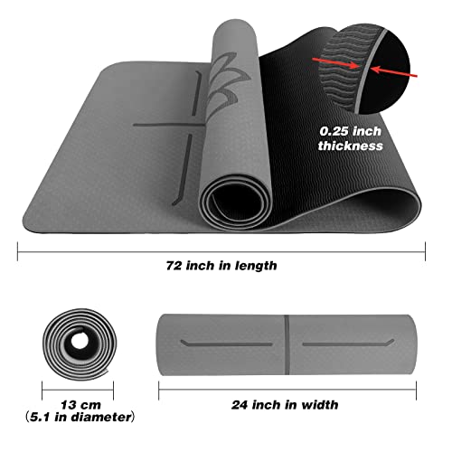 Mat Block Yoga Mat With Non-Slip 1/4'' Thick Anti-Tear, High Density Tpe Eco-Friendly Foam Material For Home, Pilates And Floor Exercises & Fitness, Grey (72'' L X 24'' W) (Atpe002Gy) #TOP3