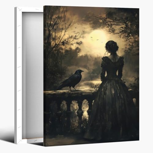 Vintage Dark Romance Canvas Wall Art Gothic Twilight Balcony Woman