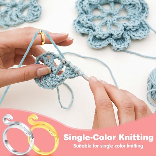 4 PCS Knitting Crochet Loop Ring,Adjustable Crochet Ring for Finger Metal Open Yarn Guide Finger Holder Crochet Tension Ring Knitting Thimbles Crochet Accessories for DIY Gifts,2 Styles(Gold & Silver)