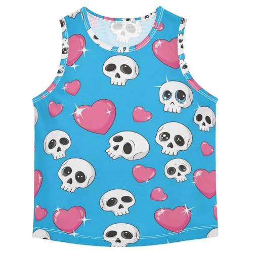 J JOYSAY Skull Heart Blue Boys Tank Top Sleeveless Muscle Shirts Quick Dry Sport Workout Active Kids T-Shirts 3-15T - Main Image