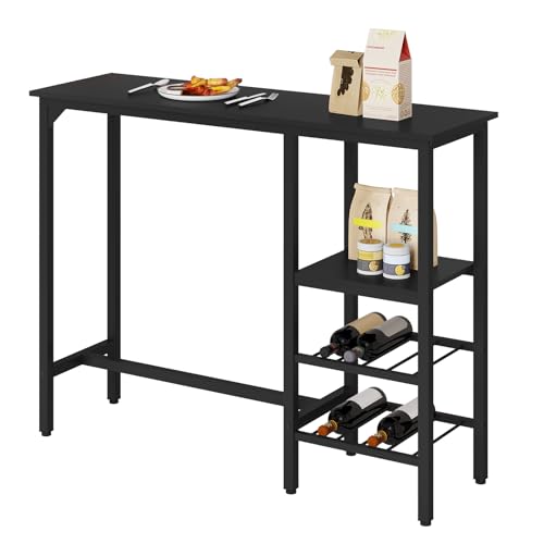 EUGAD Mesa de Bar, Mesa Estrecha para Cocina, Mesa de Comedor, Mesa Alta para Isla de Cocina, Sala de Estar, Barra Bar, Estilo Industrial, 130x40x100 cm Negro 0040BAZ
