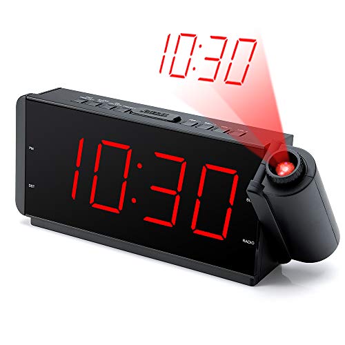 DreamSky Projection Alarm Clock Radio with USB Charging Port and FM Radio, 2 Inches Large Led Number Display with Dimmer, Snooze, Sleep Timer,12 Hr Display, Plug in Clock.
