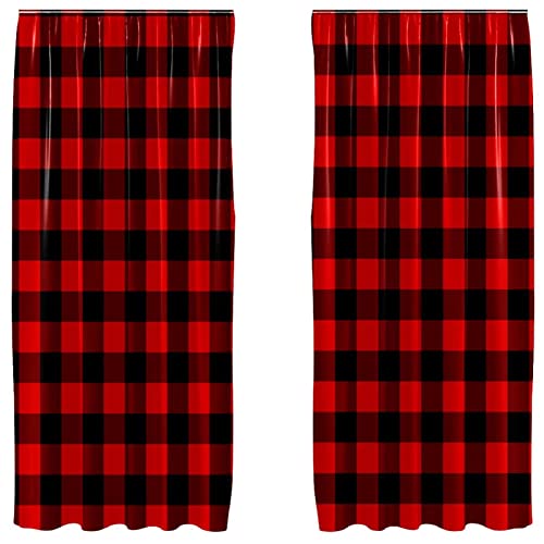 Cortinas opacas de microfibra de búfalo negro y rojo, juego de 2 paneles para dormitorio 2