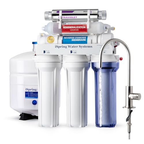 Image of iSpring RCC2AK-UV, Upgraded 200 GPD, UV pH+ Reverse Osmosis System, 7-Stage RO Water Filtration System with Alkaline and UV Filter, Patented Top-Mounted Faucet Design for Easy DIY Installation