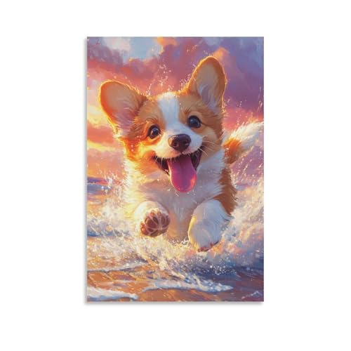 Décoration Murale Corgi Tableau Toile Salon Moderne 50x75cm