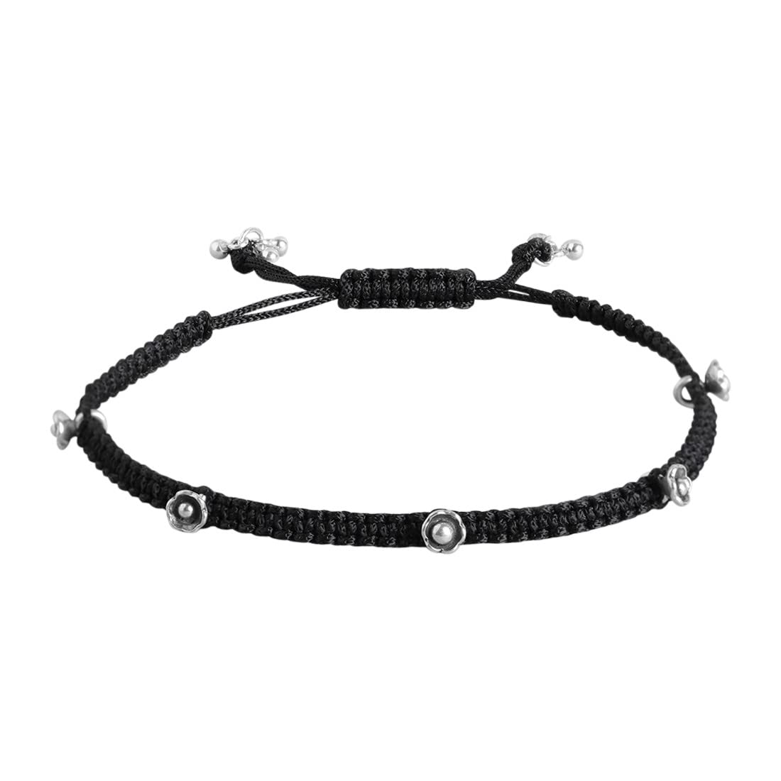 ZAVYA 925 Sterling Silver Black Floral Rhodium Plated Thread Anklet (Single) | Gift for Women & Girls | With Certificate of Authenticity & 925 Hallmark (B0B31KGQL9) Amazon Price History, Amazon Price Tracker