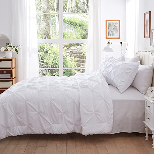 Nexhome King Comforter Set Pintuck White Comforter Set Soft Pinch Pleat Microfiber Lightweight Down Alternative All Season 3 Pieces Bedding Comforters & Sets（1 Comforter 2 Pillow Shams） #TOP3