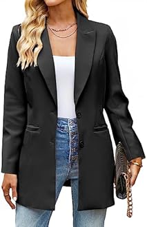 luvamia 2024 Blazers for Women Business Casual Long Blazer Jackets Dressy Work Professional Office Outfits Lapel Pockets