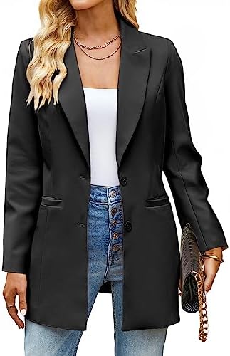 luvamia Blazers for Women Business Casual Long Blazer Jackets Dressy Work Professional Office Outfits Lapel Pockets