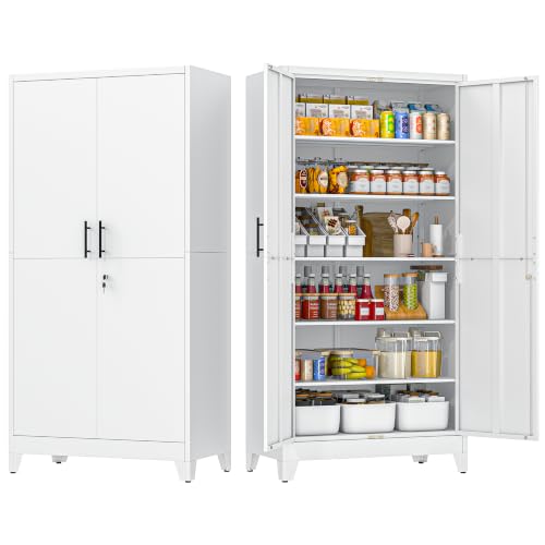 Image of GAIOUS 79 inch Tall Metal Pantry Storage Cabinet with Lock, File Cabinet White
