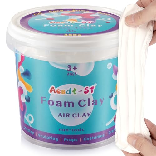 White Moldable Cosplay Foam Clay (450 Gram) - High Density Air Dry Clay, Modeling Clay for Intricate Designs, Figures, Masks, Craft Projects,Great for Cutting, Sanding or Shaping with Tools.